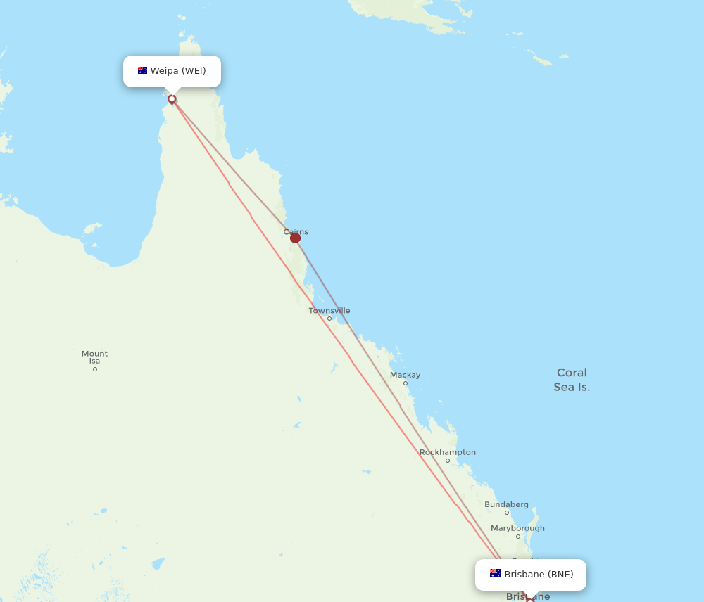 BNE to WEI flights and routes map