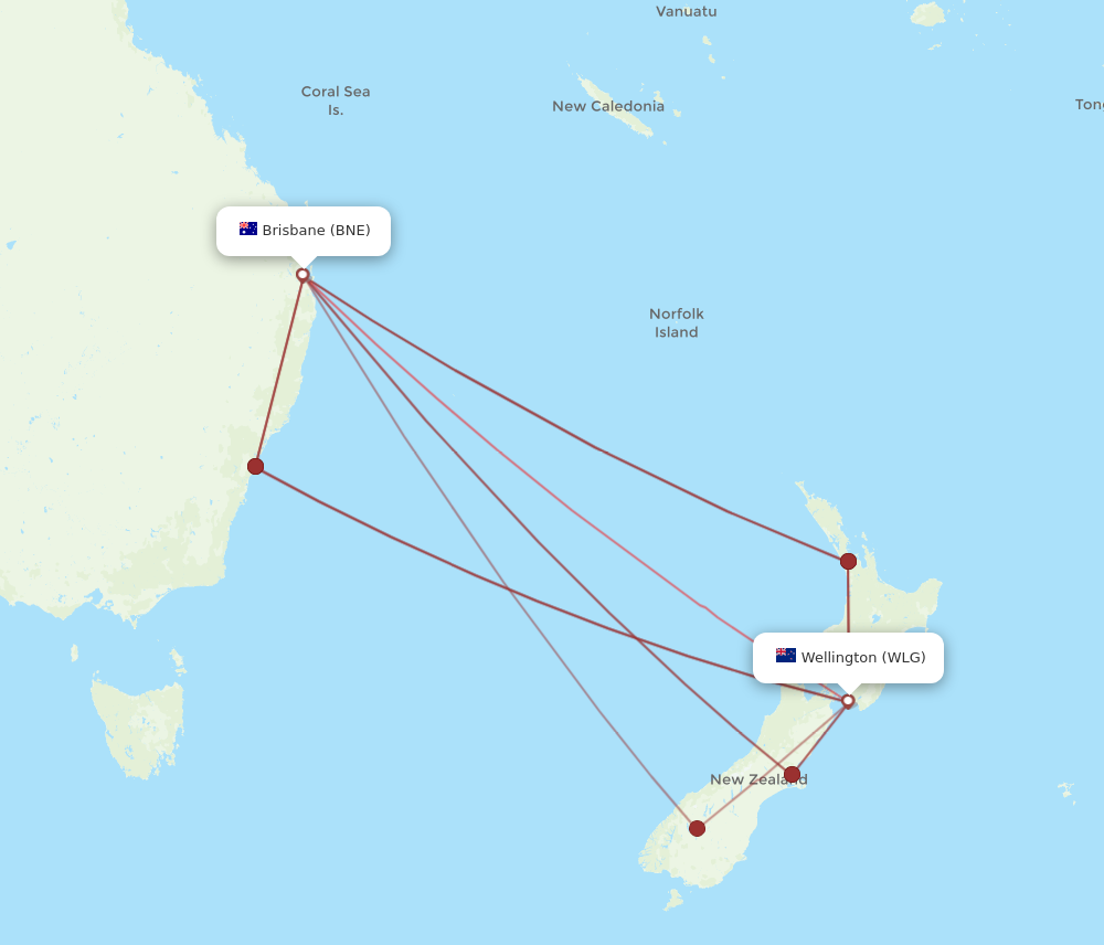 BNE to WLG flights and routes map