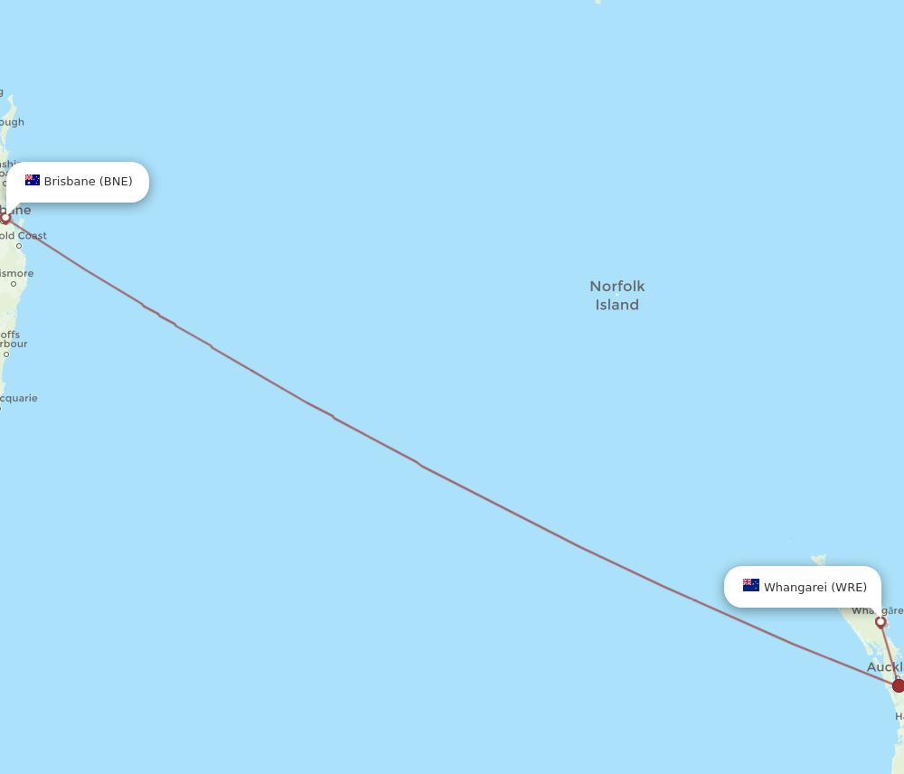 BNE-WRE flight routes