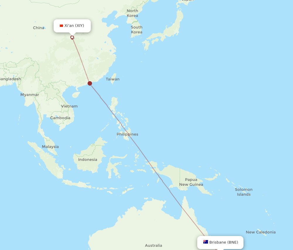 BNE-XIY flight routes