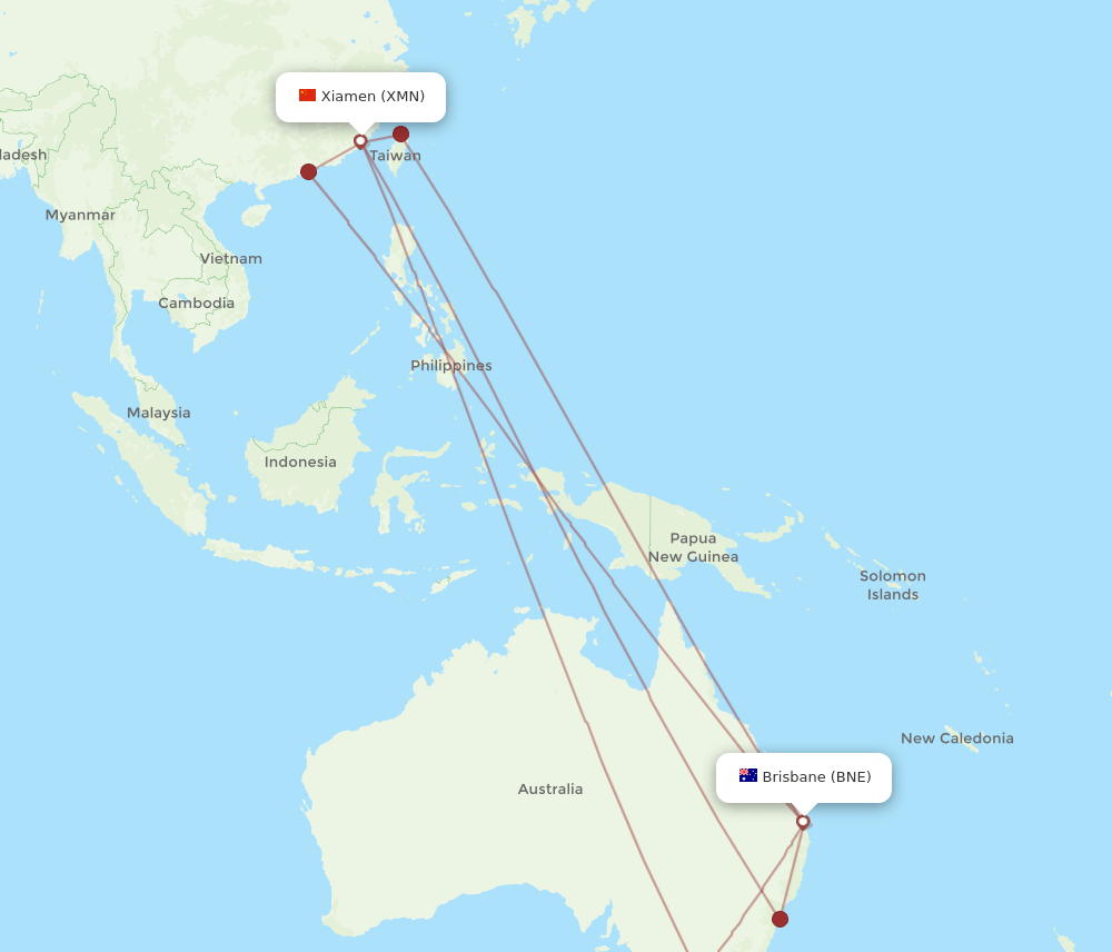 BNE-XMN flight routes