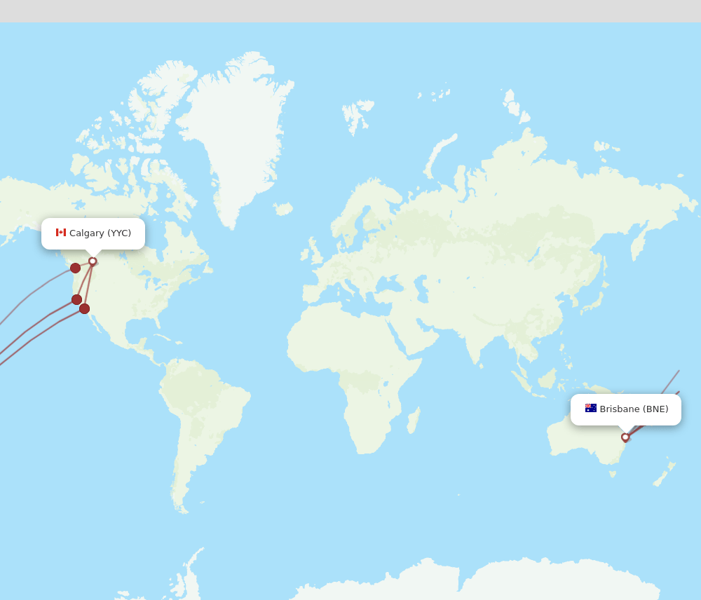 YYC to BNE flights and routes map