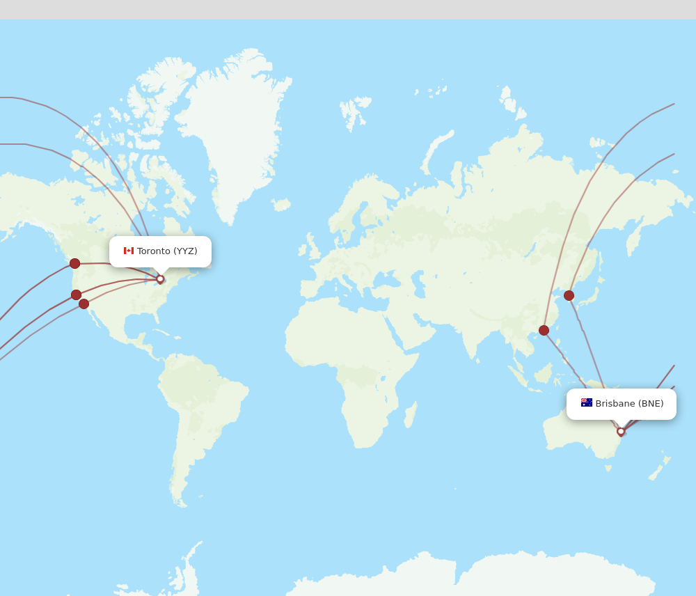 BNE to YYZ flights and routes map