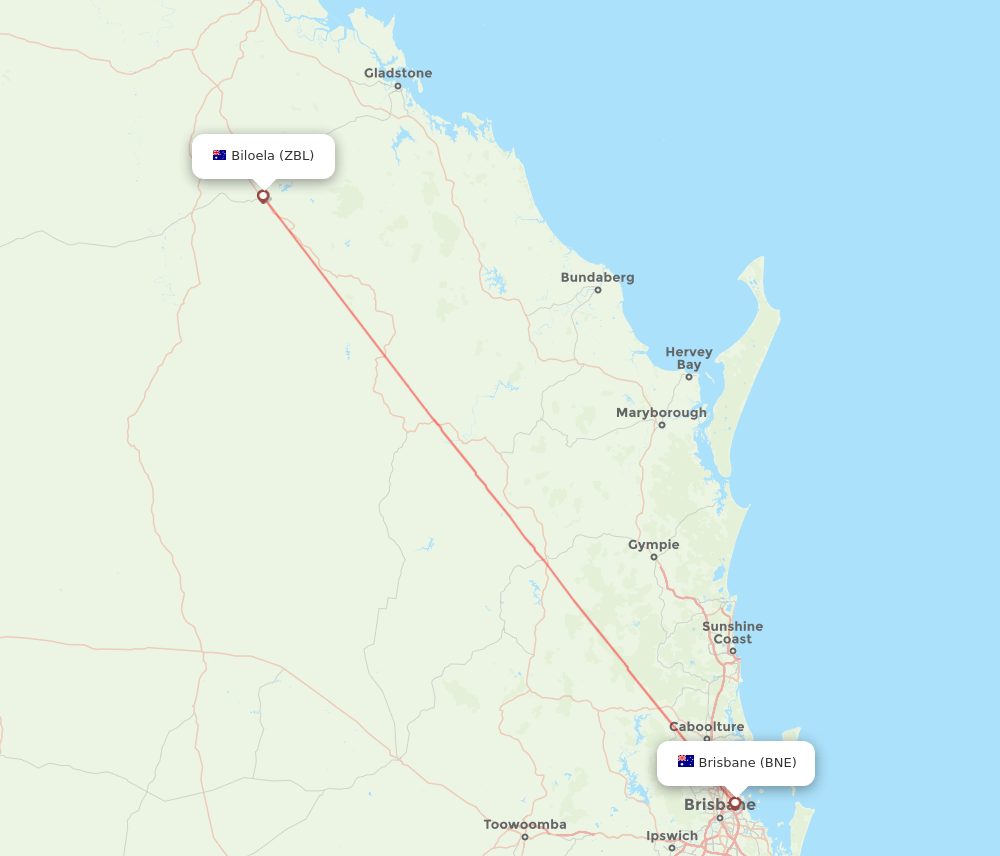 Brisbane - Biloela route map and flight paths