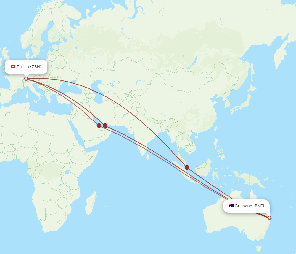 BNE-ZRH flight routes