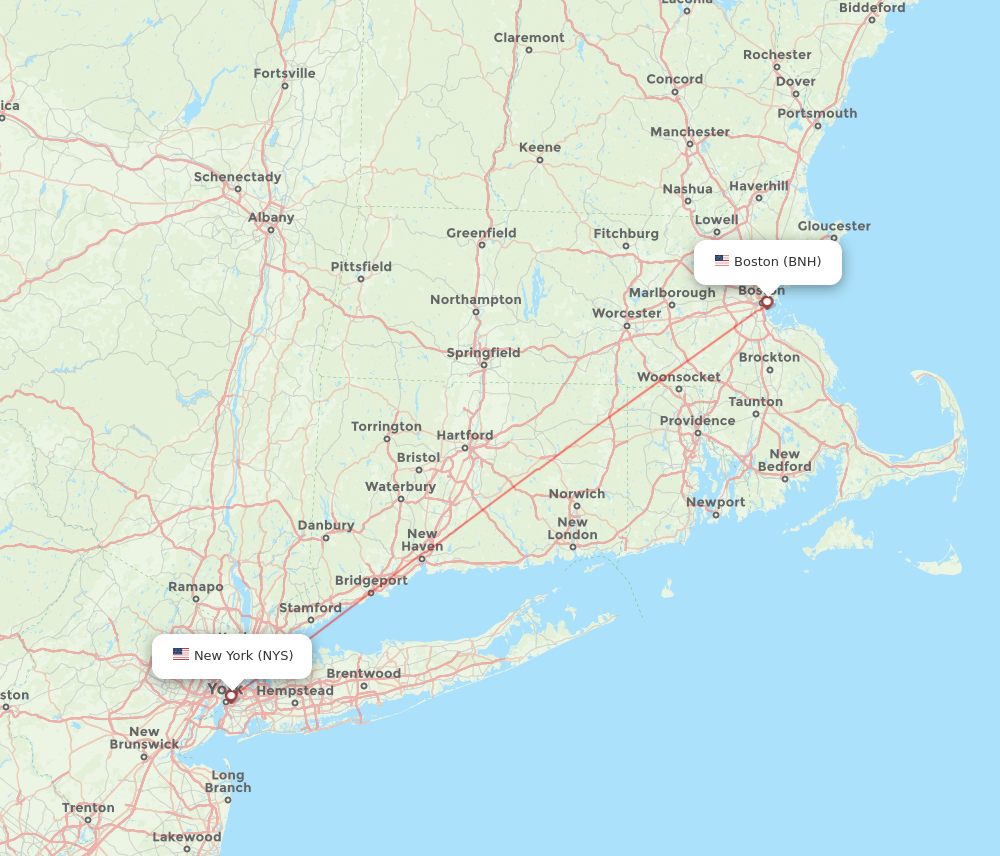 BNH to NYS flights and routes map