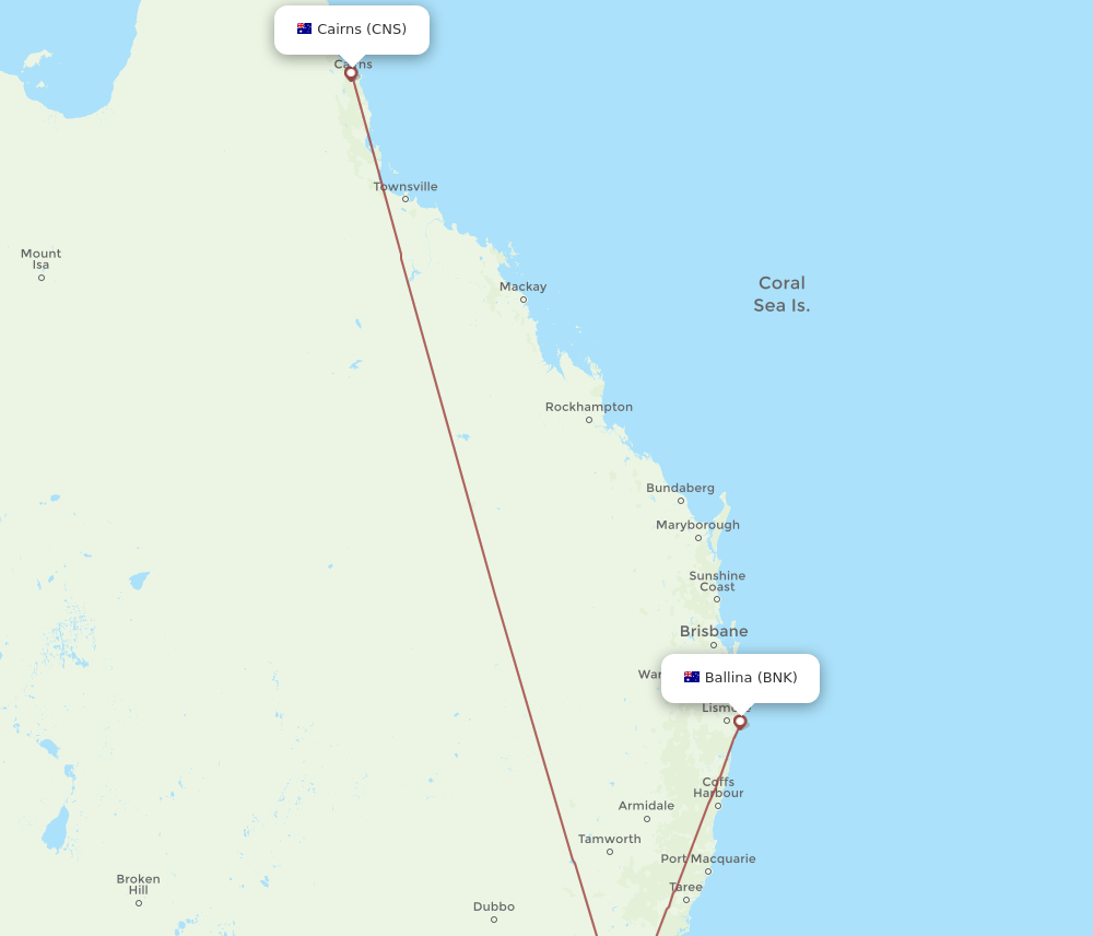 BNK-CNS flight routes