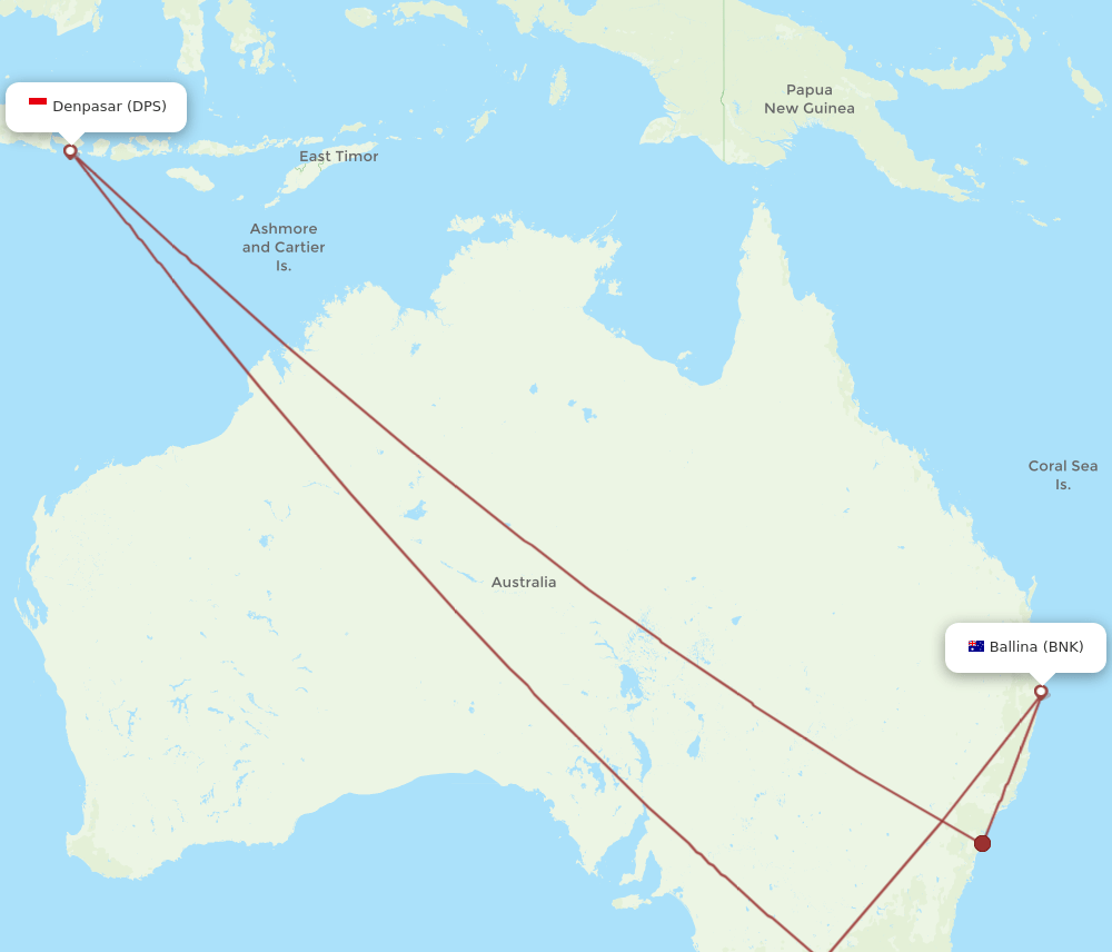 BNK to DPS flights and routes map