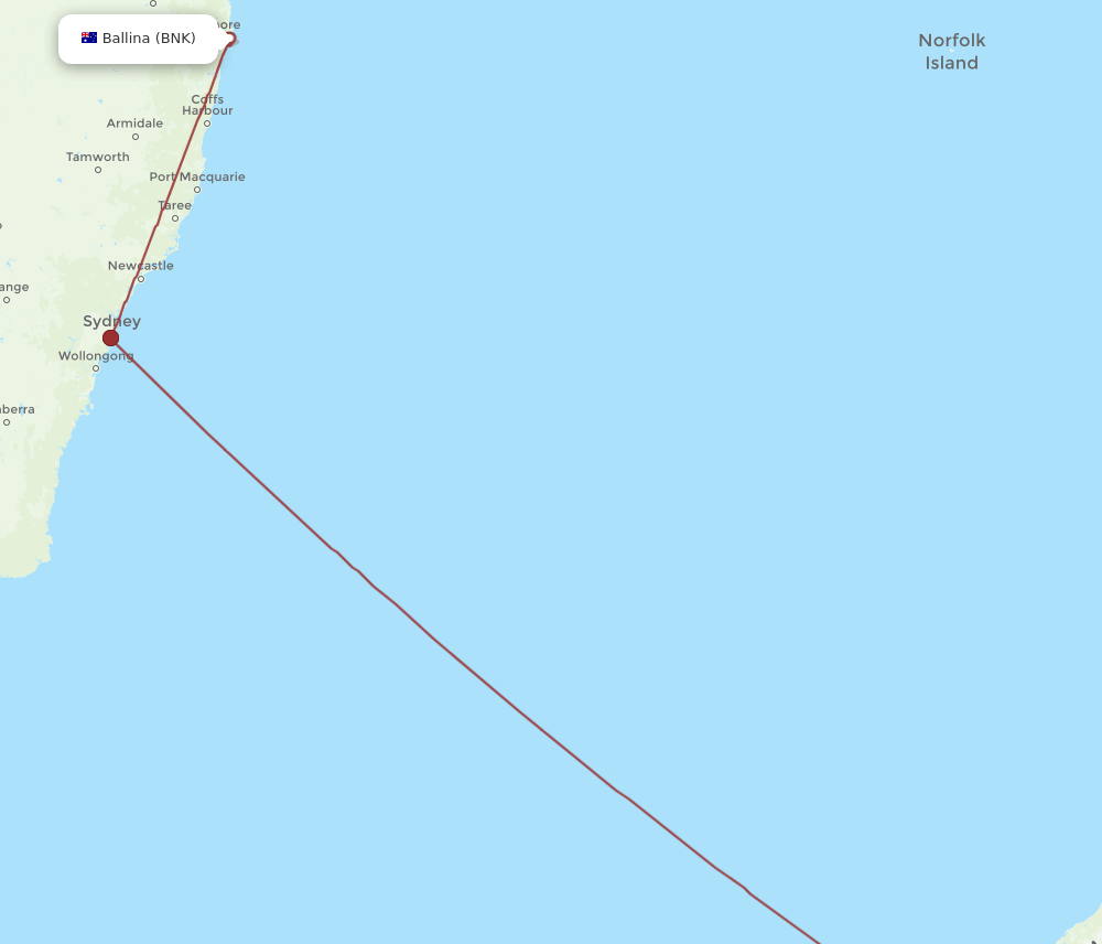 Queenstown - Ballina route map and flight paths