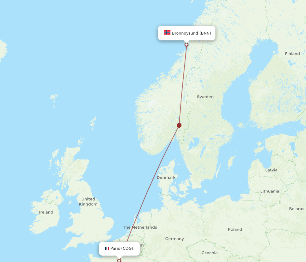 CDG to BNN flights and routes map
