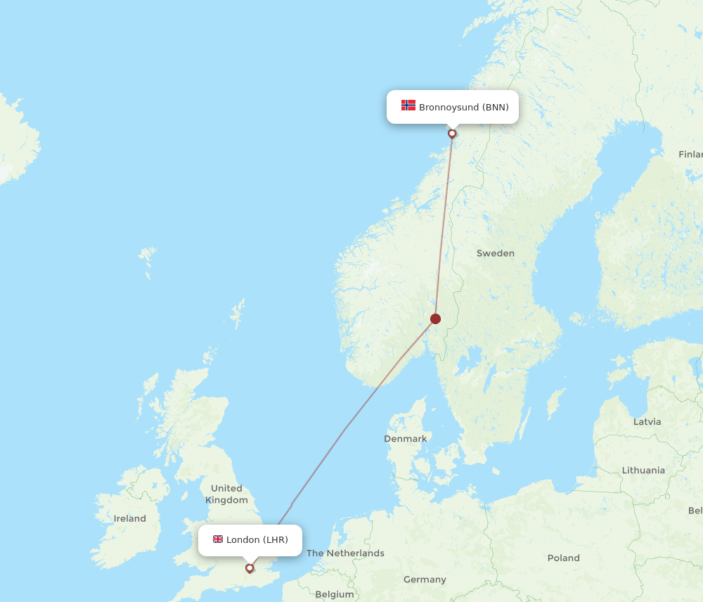 London - Bronnoysund route map and flight paths