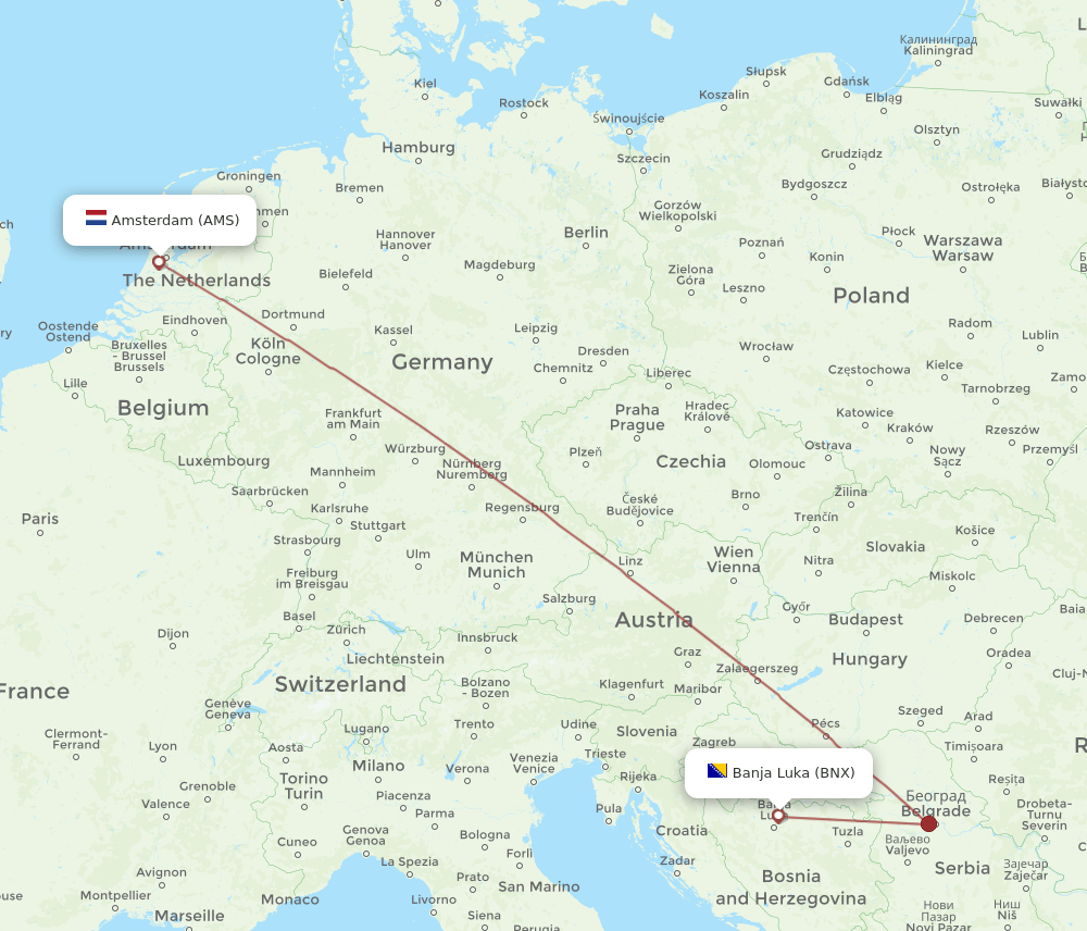 BNX-AMS flight routes