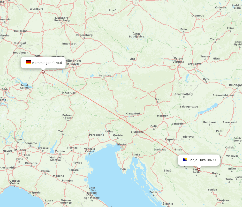 Banja Luka - Memmingen route map and flight paths