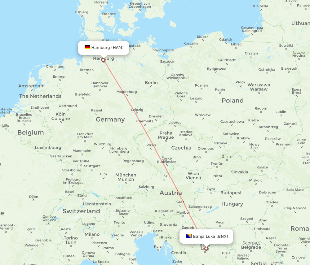 BNX-HAM flight routes