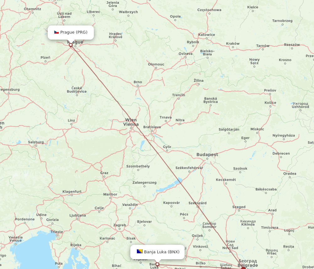 BNX to PRG flights and routes map