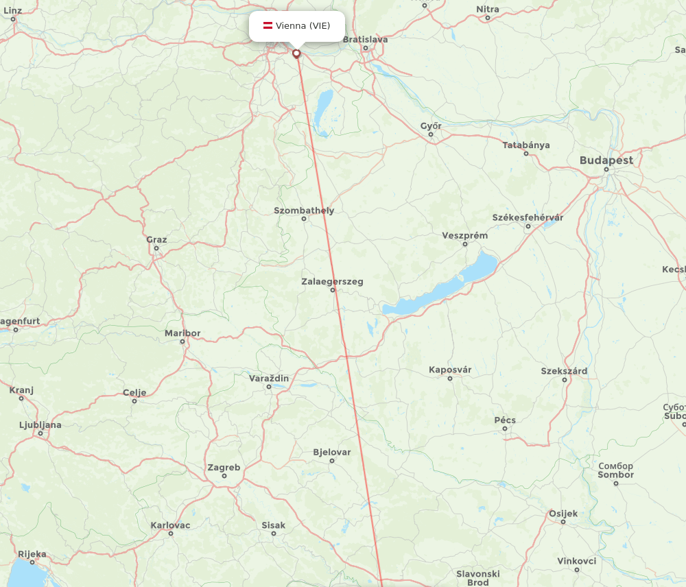 Banja Luka - Vienna route map and flight paths