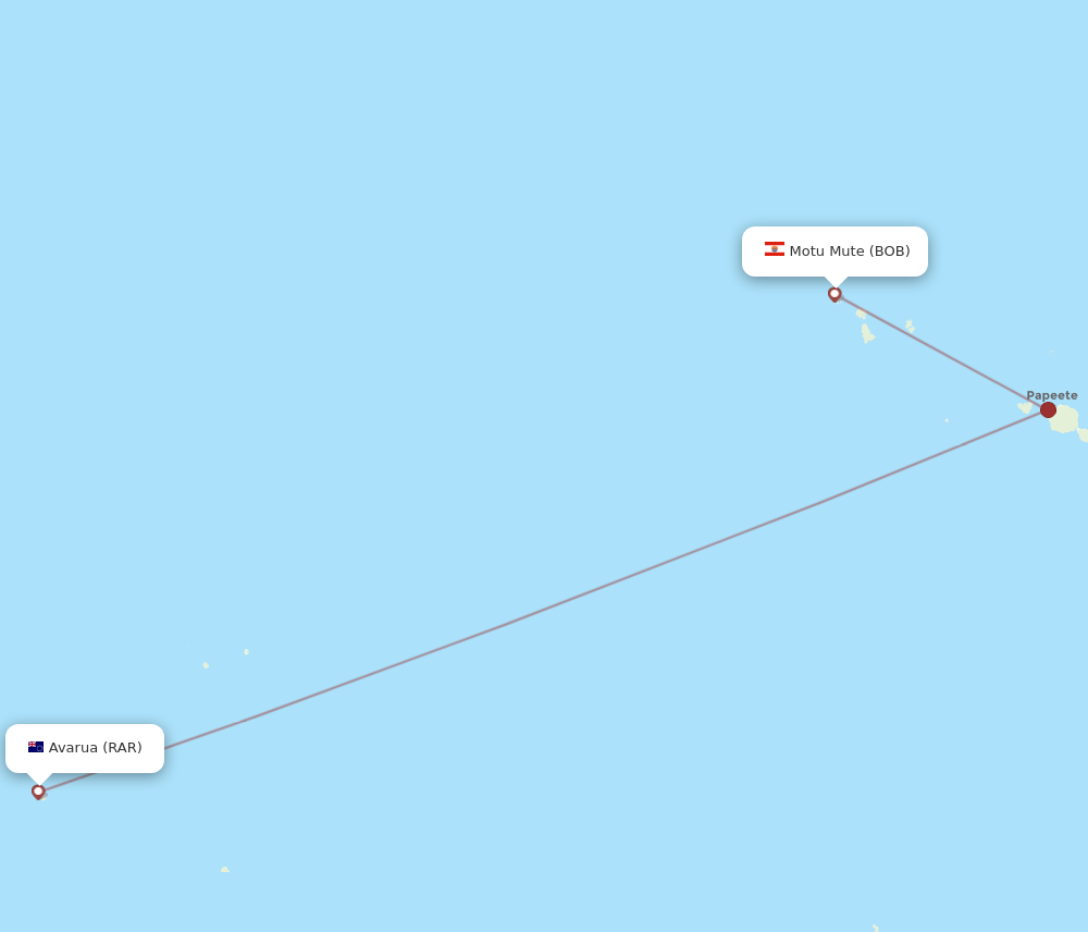 Rarotonga - Bora Bora route map and flight paths