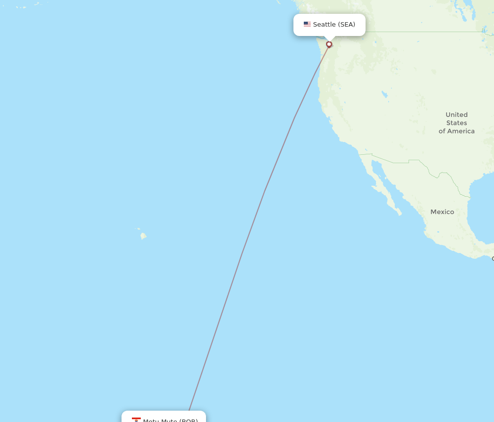 Seattle - Bora Bora route map and flight paths