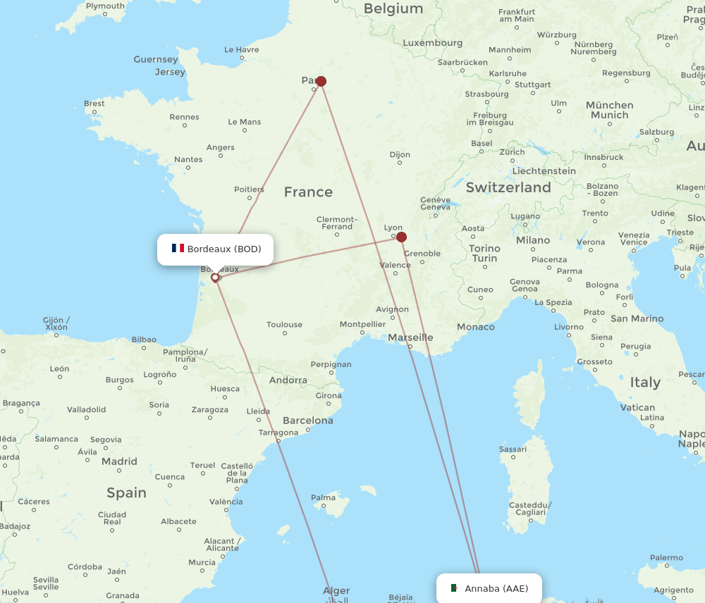 BOD-AAE flight routes