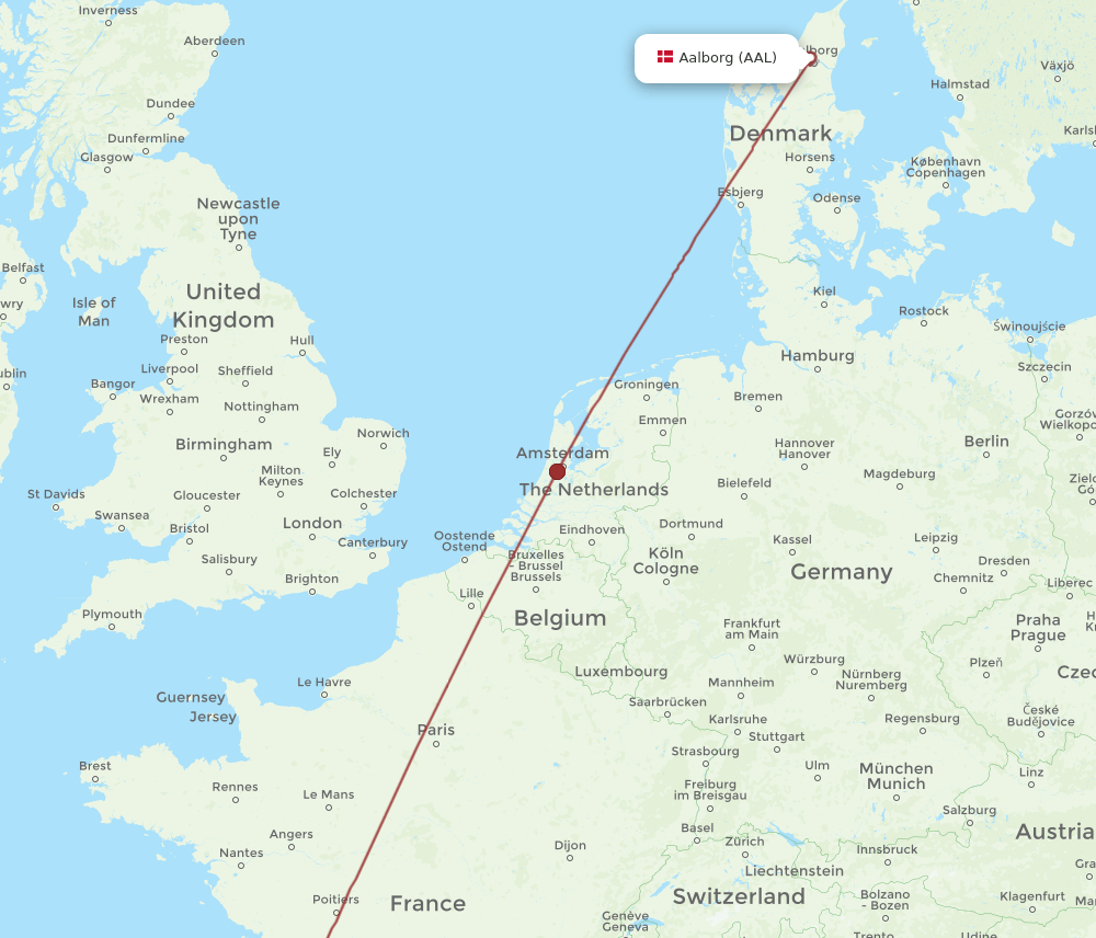 BOD-AAL flight routes