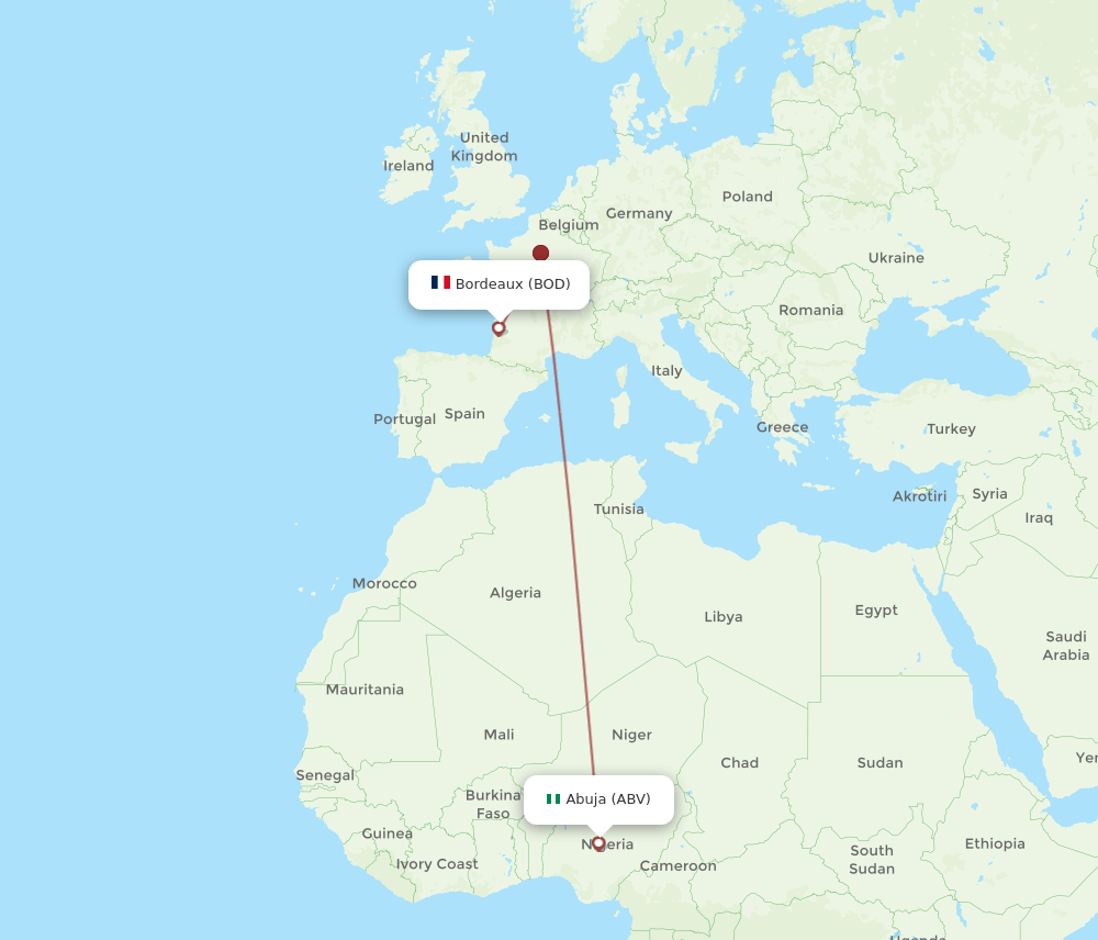BOD to ABV flights and routes map