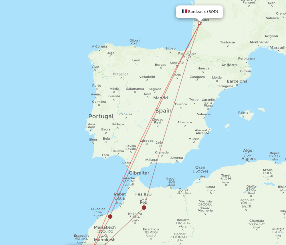 BOD-AGA flight routes
