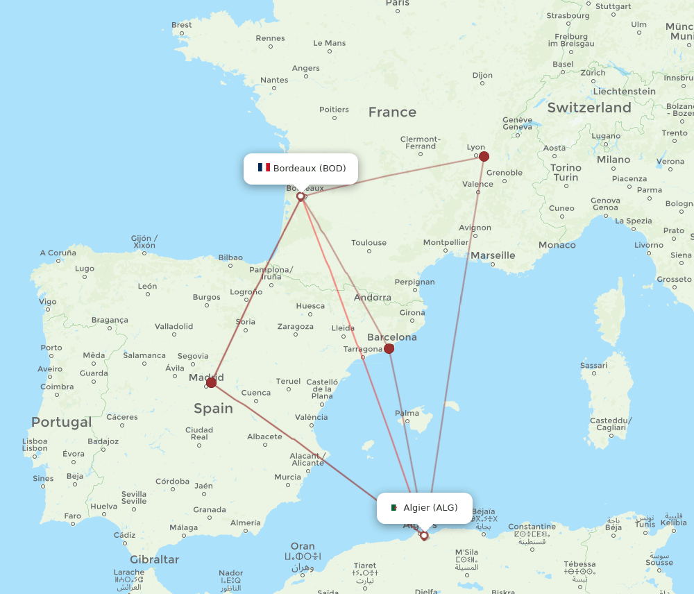 BOD-ALG flight routes