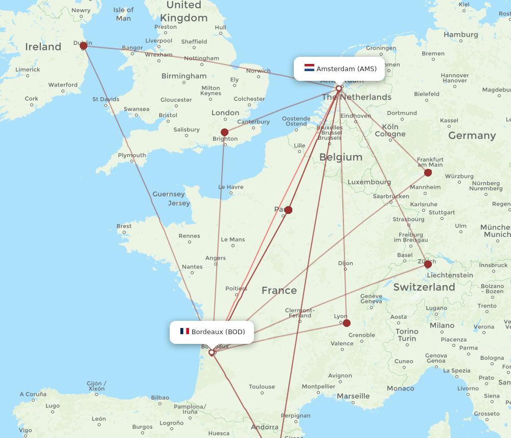 BOD-AMS flight routes