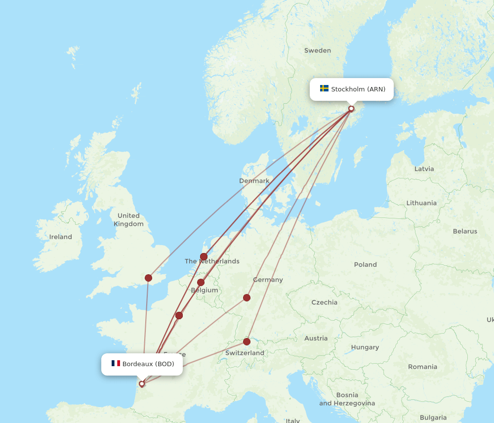 BOD to ARN flights and routes map