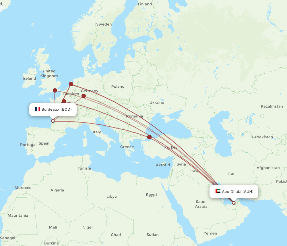 BOD-AUH flight routes