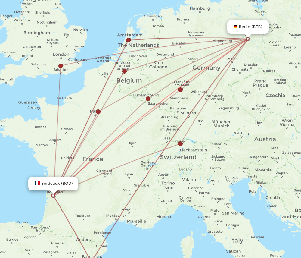 BOD to BER flights and routes map