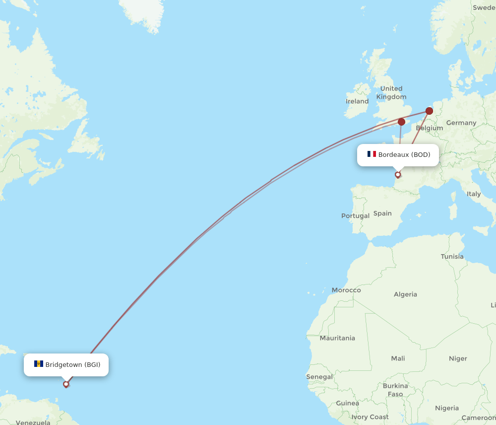 BOD-BGI flight routes