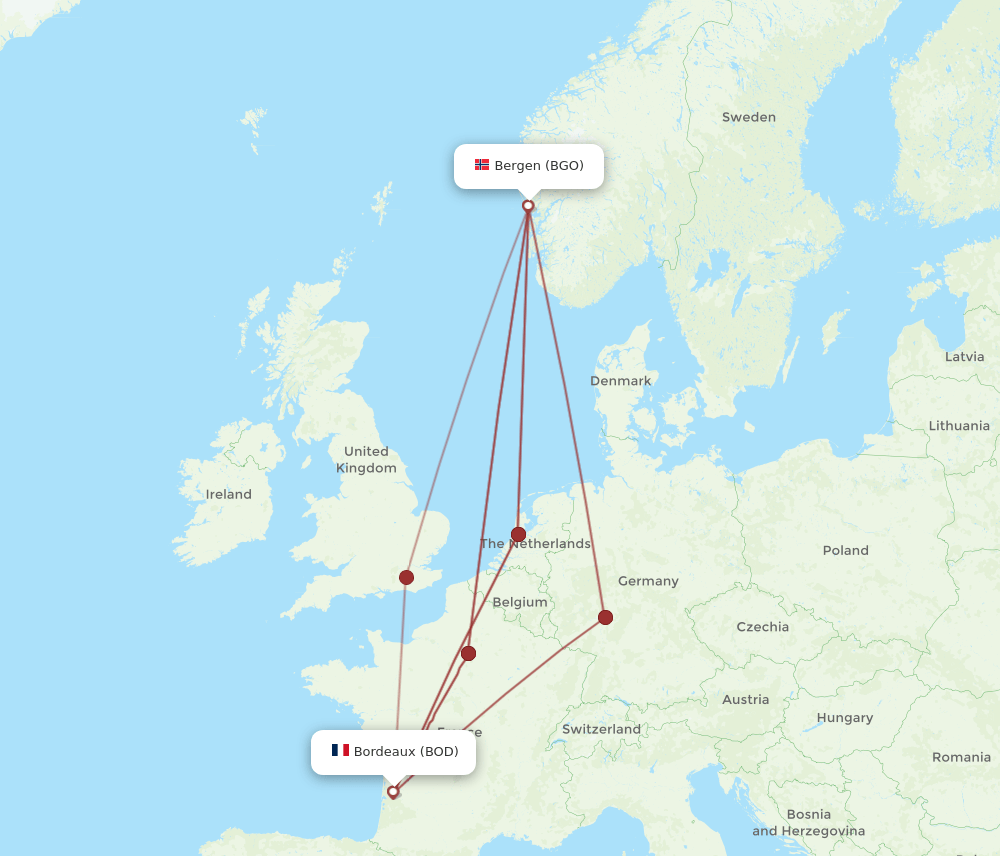 BOD-BGO flight routes