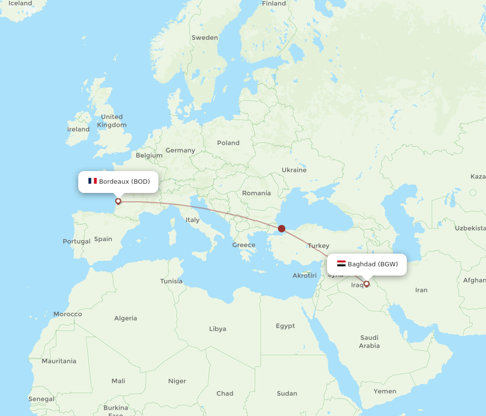 BOD-BGW flight routes