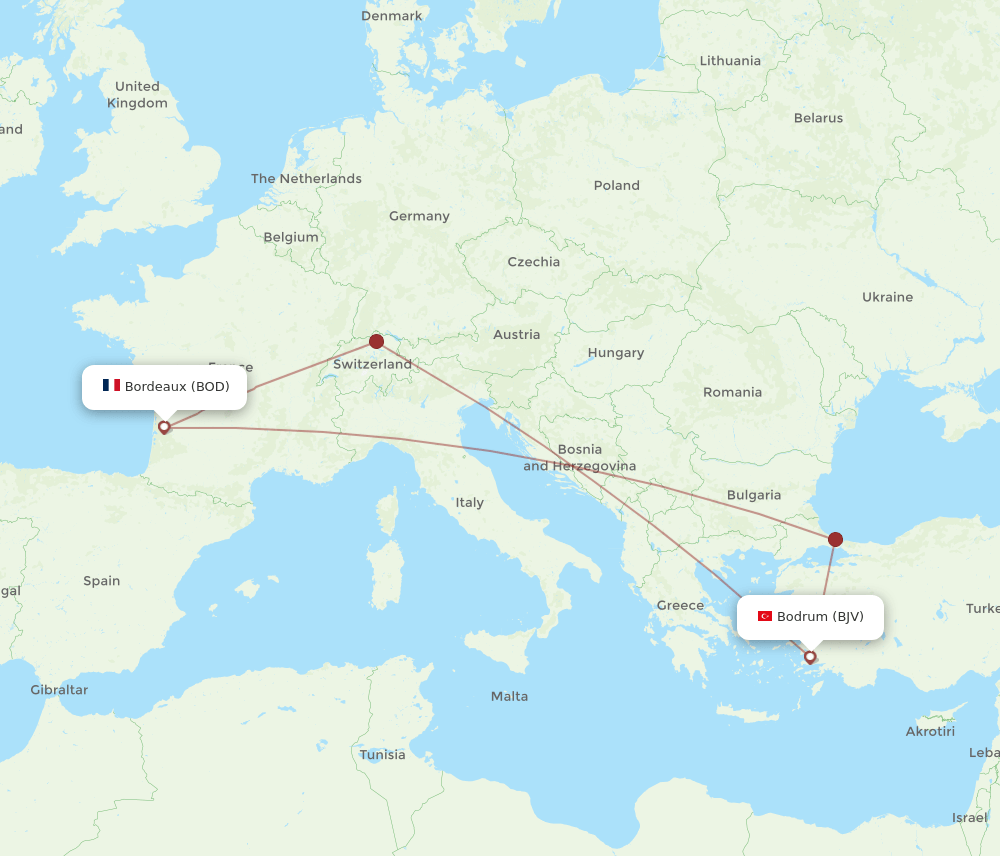 BOD-BJV flight routes