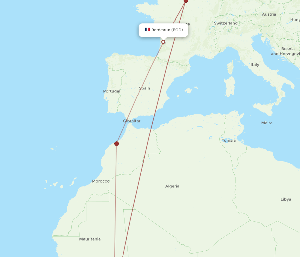 BOD to BKO flights and routes map