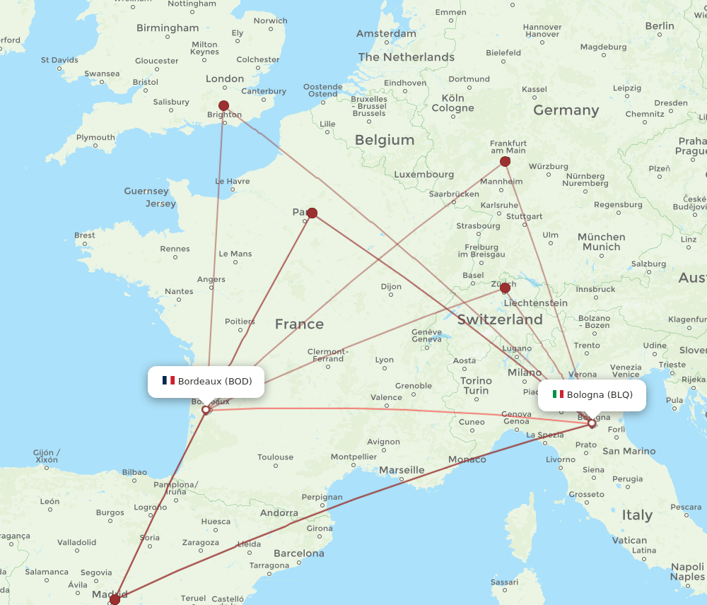 BOD to BLQ flights and routes map