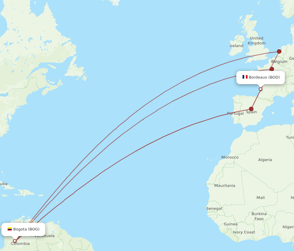 BOD-BOG flight routes