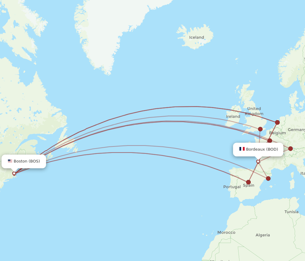 BOD-BOS flight routes