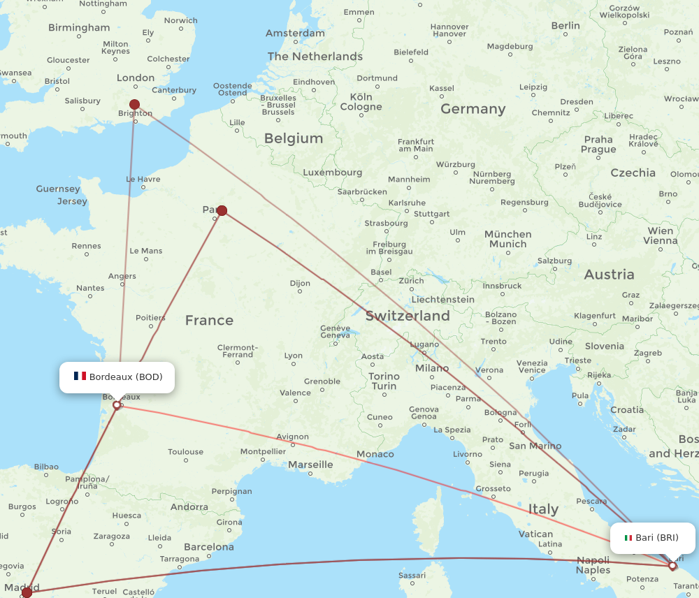 BOD to BRI flights and routes map