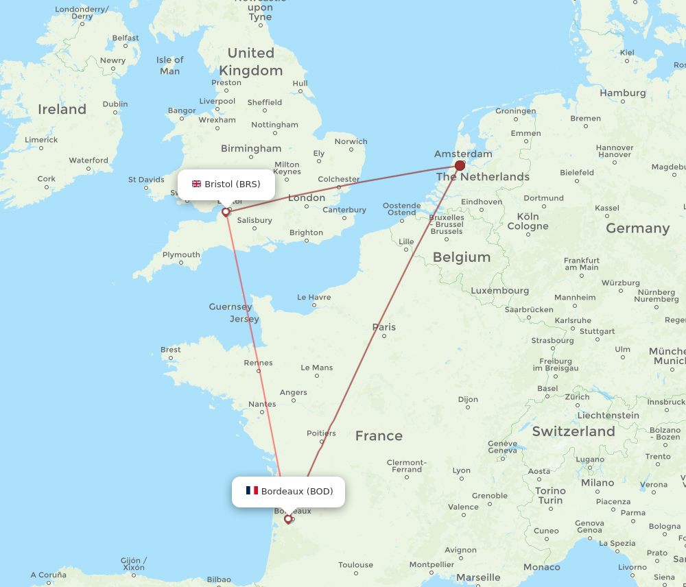 BOD to BRS flights and routes map