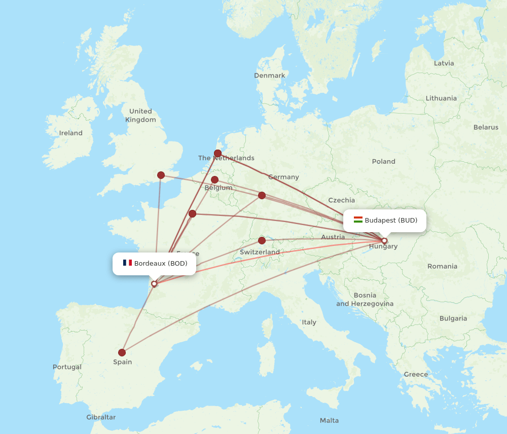 BOD-BUD flight routes