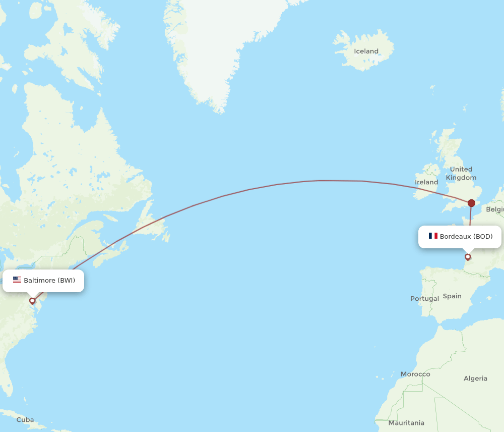 BOD-BWI flight routes