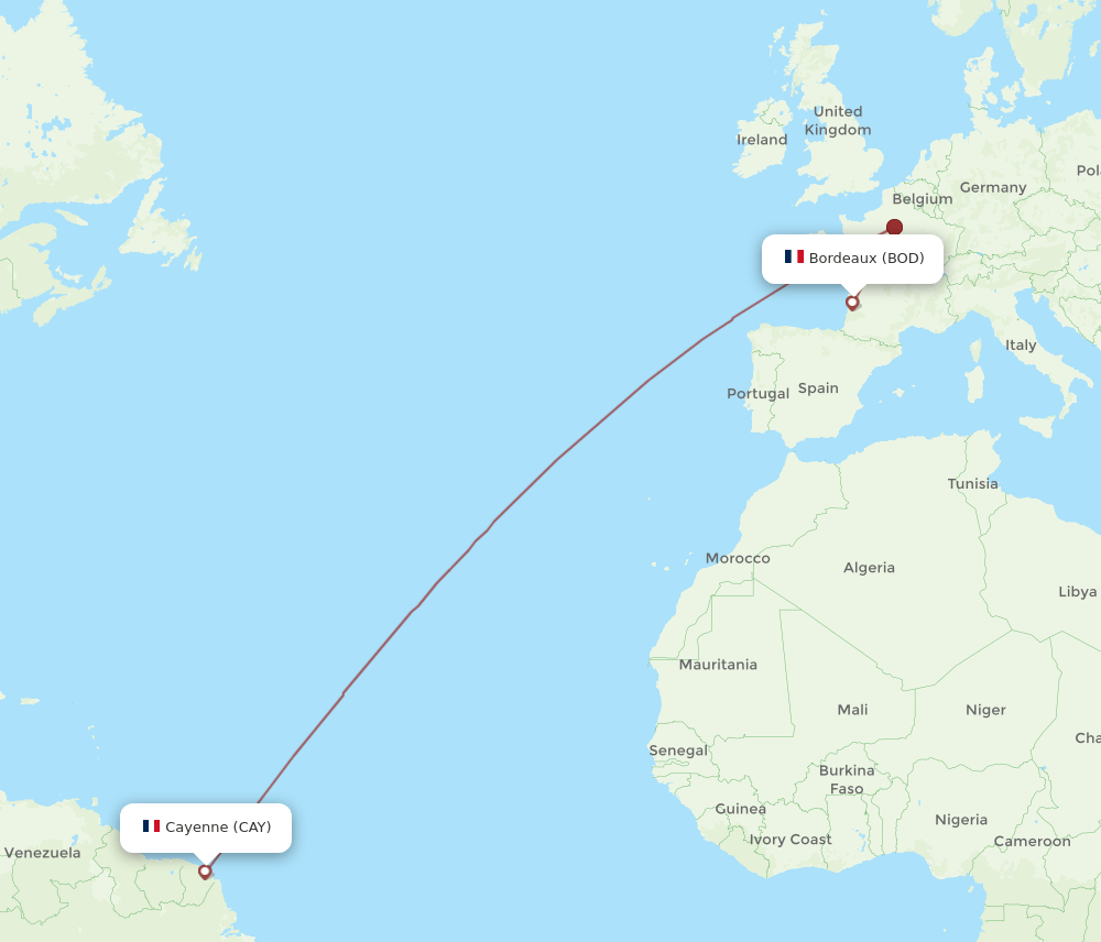 BOD-CAY flight routes