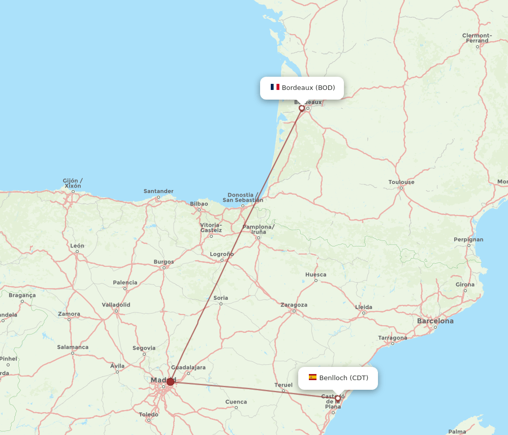 BOD-CDT flight routes