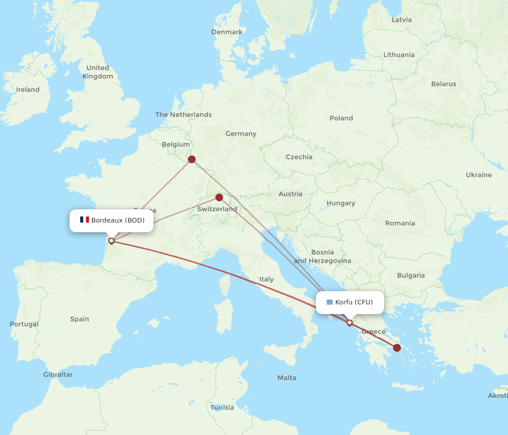 BOD to CFU flights and routes map