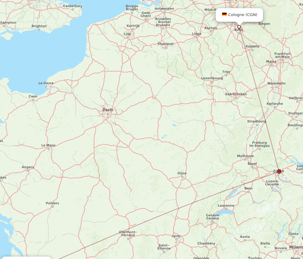 BOD to CGN flights and routes map