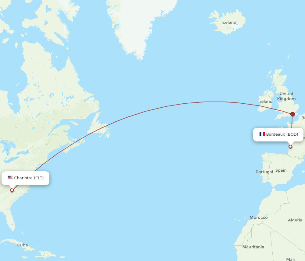 BOD to CLT flights and routes map