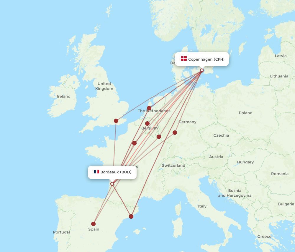 BOD-CPH flight routes