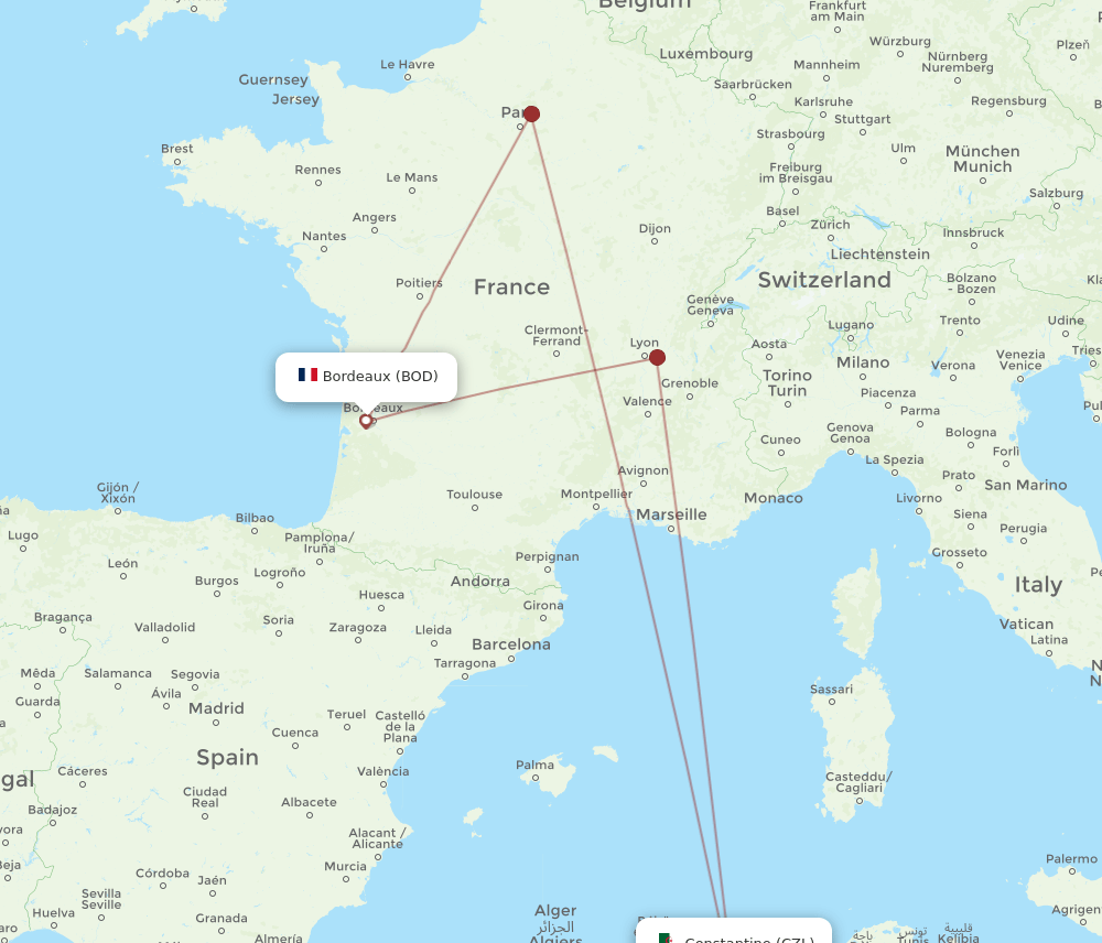 BOD to CZL flights and routes map